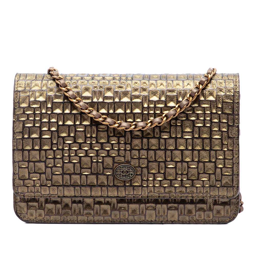 Pre-Loved Chanel CC Embossed Metallic Lambskin Wallet on Chain